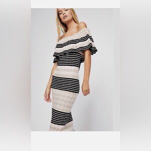 Free People Off Duty Knit Maxi Dress Off the Shoulder Ivory Size Small